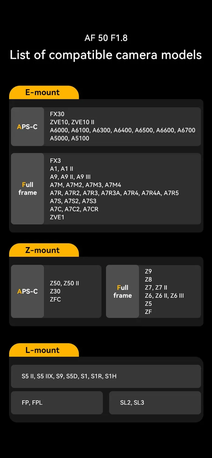 7Artisans 50mm F1.8 AF monture L plein format autofocus