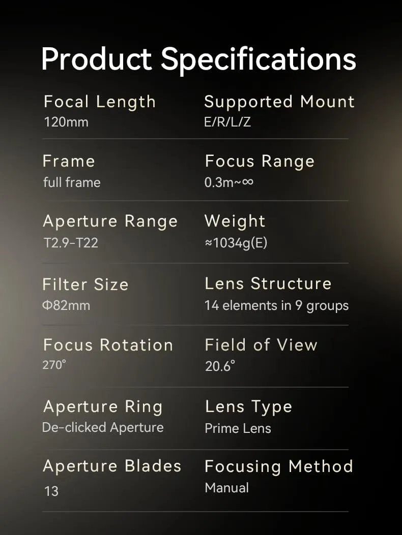 7Artisans 120mm T2.9 Macro 2X Ciné Canon RF plein format