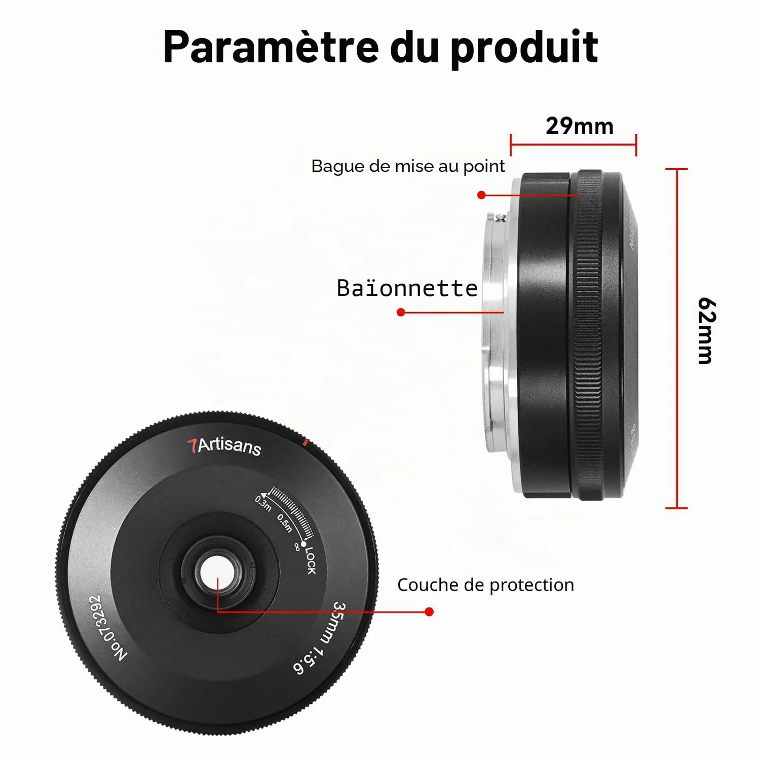 7Artisans 35mm F5.6 objectif Sony E pancake capuchon
