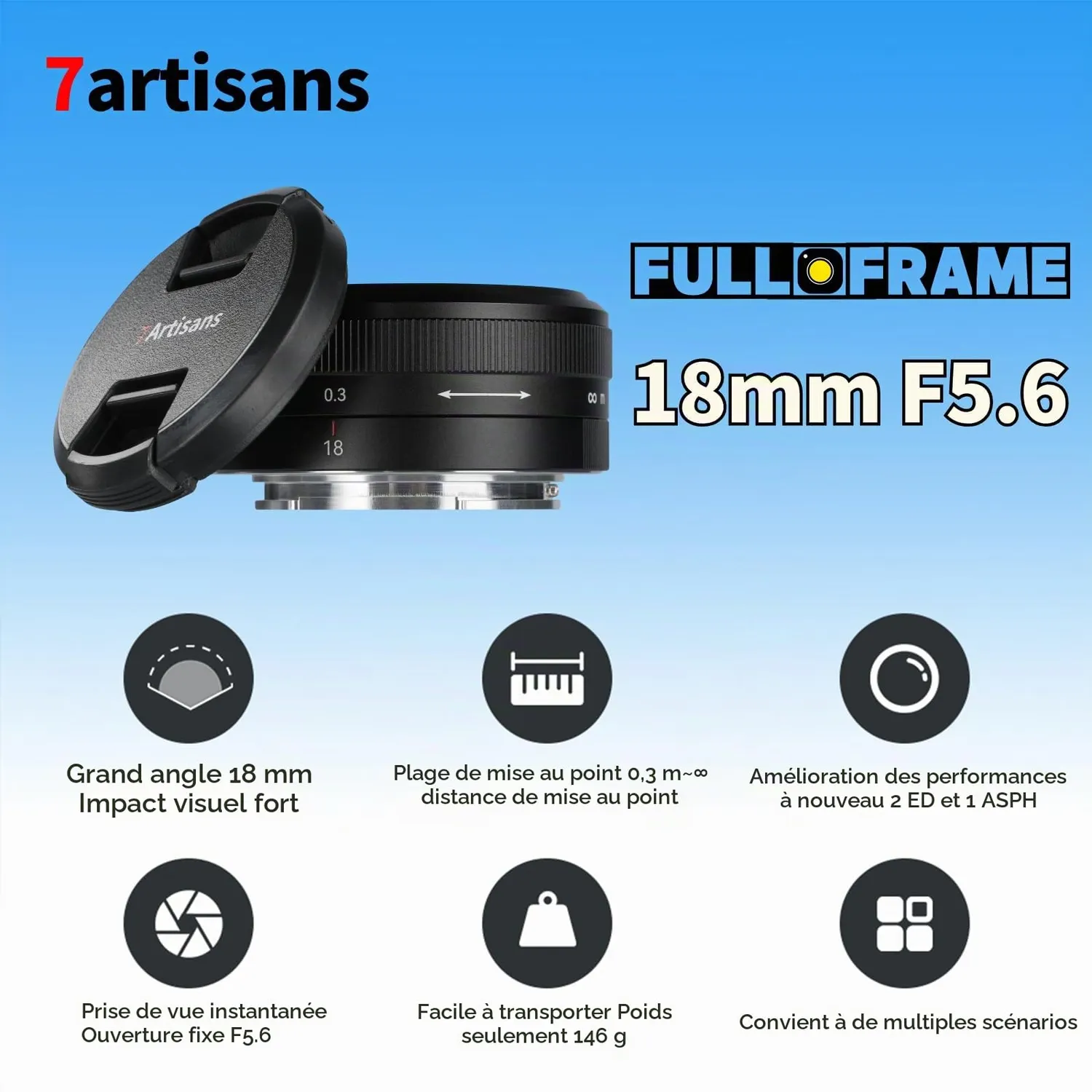 7Artisans 18mm F5.6 objectif Sony E pancake noir