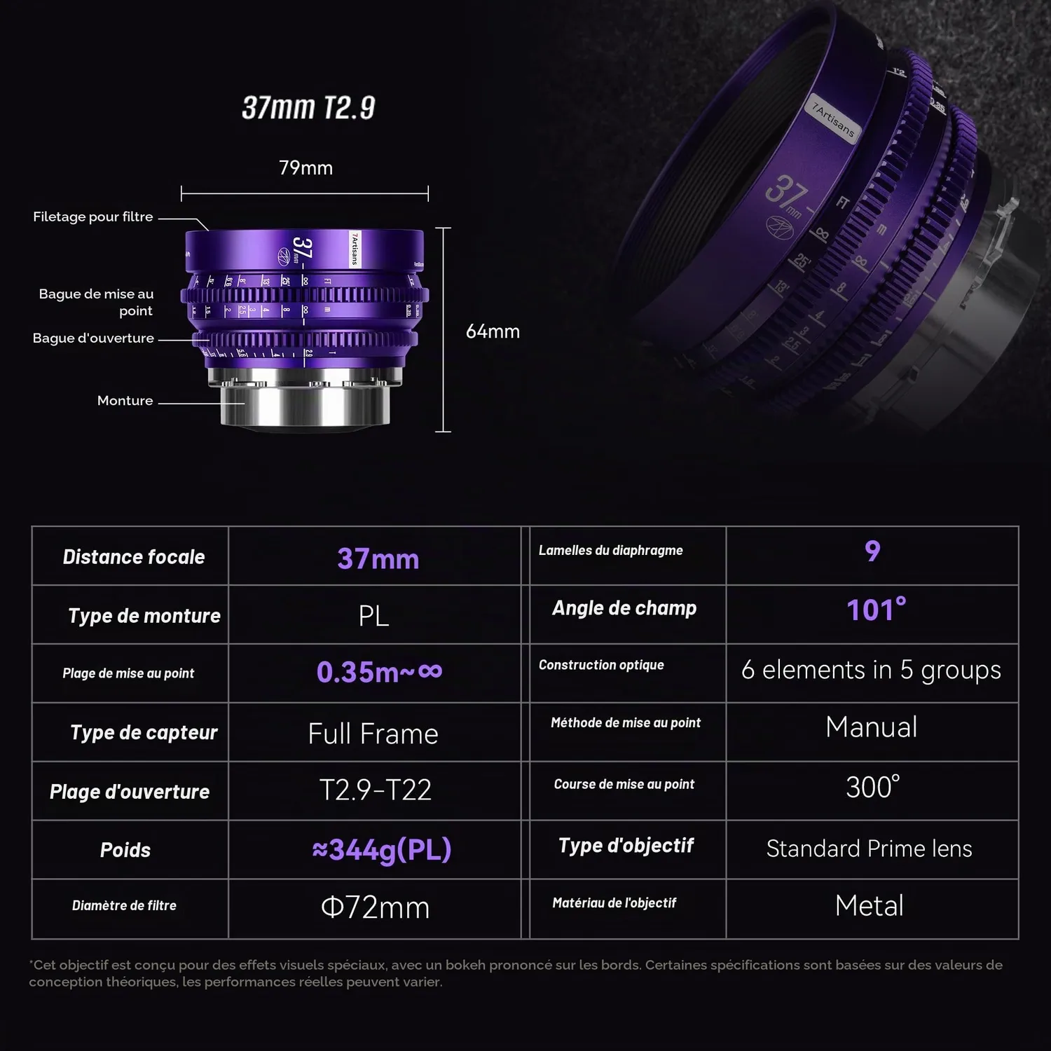 7Artisans Floral Bloom 37mm T2.9 objectif cinéma PL violet