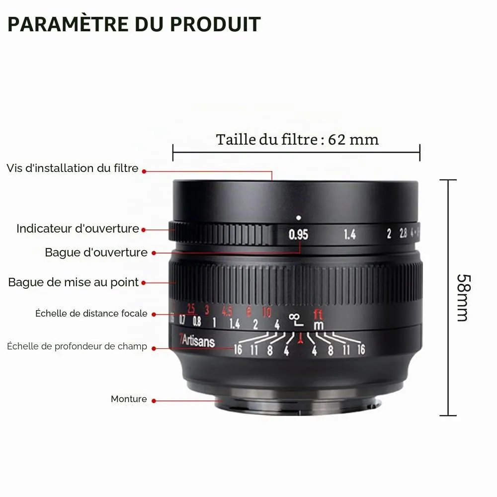 7Artisans 50mm F0.95 focale fixe Sony E ultra lumineux