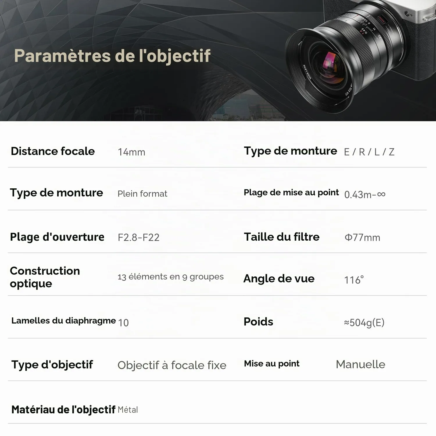 7Artisans 14mm F2.8 Objectif Grand Angle Z Plein Format