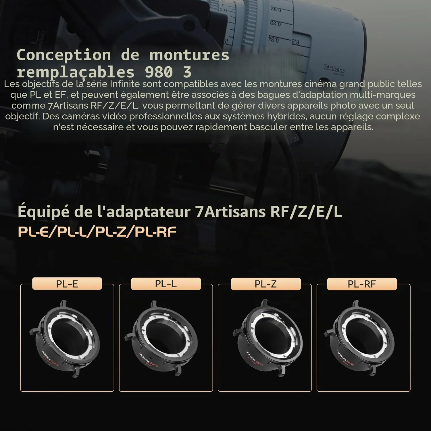 7Artisans Infinte 35mm T2.1 objectif cinéma PL noir plein format
