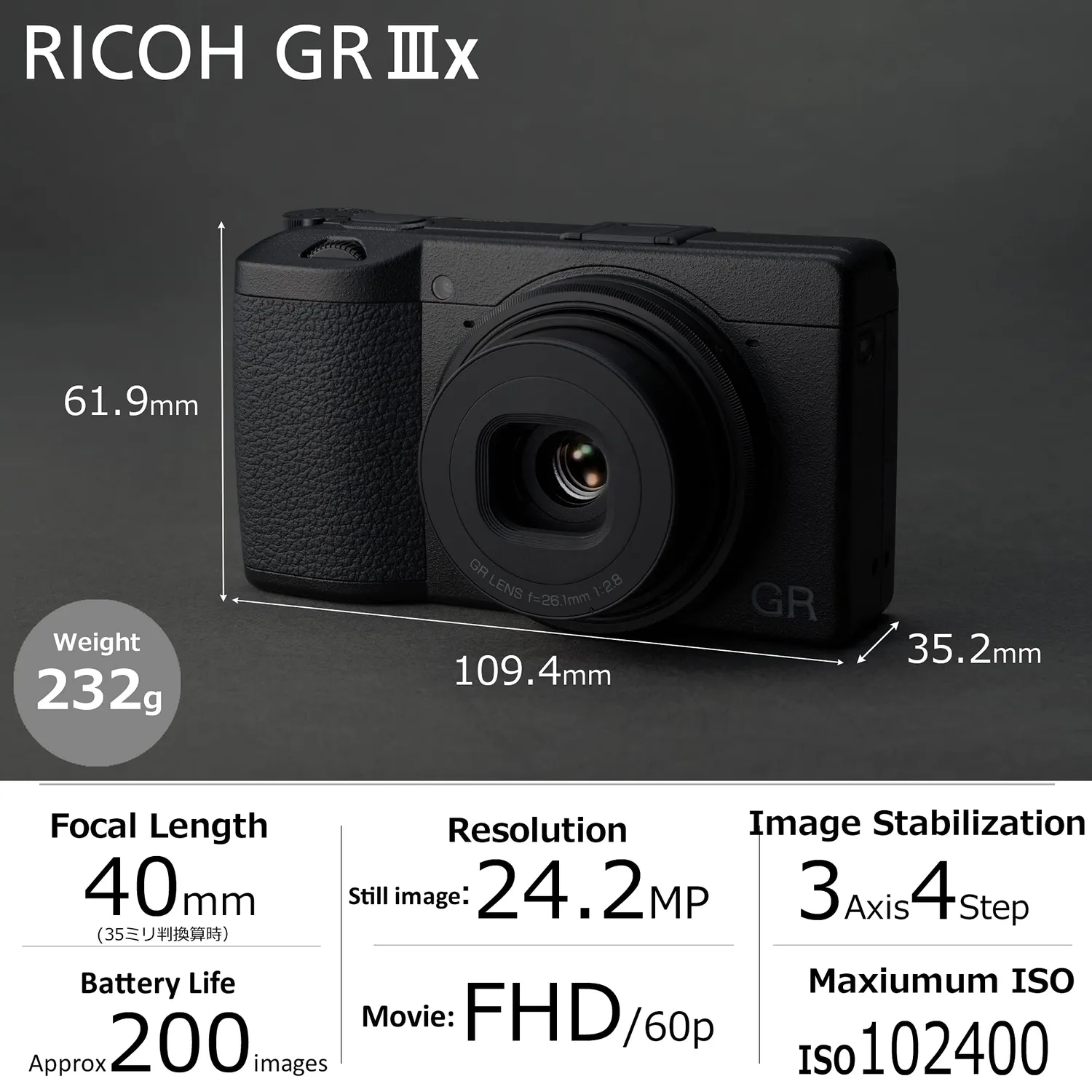 Ricoh GR IIIx appareil photo compact 40mm noir