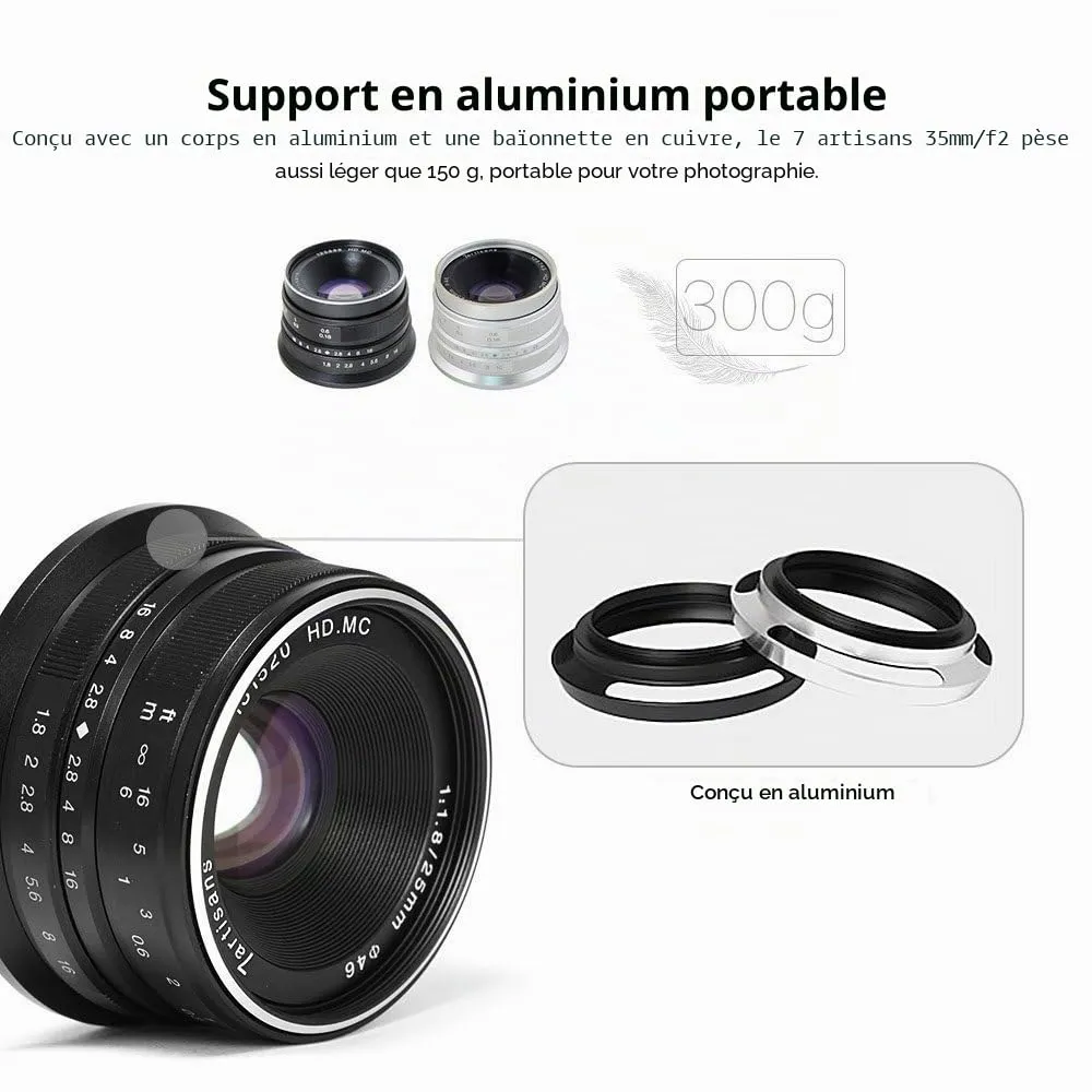 7Artisans 25mm F1.8 objectif Sony E noir manuel