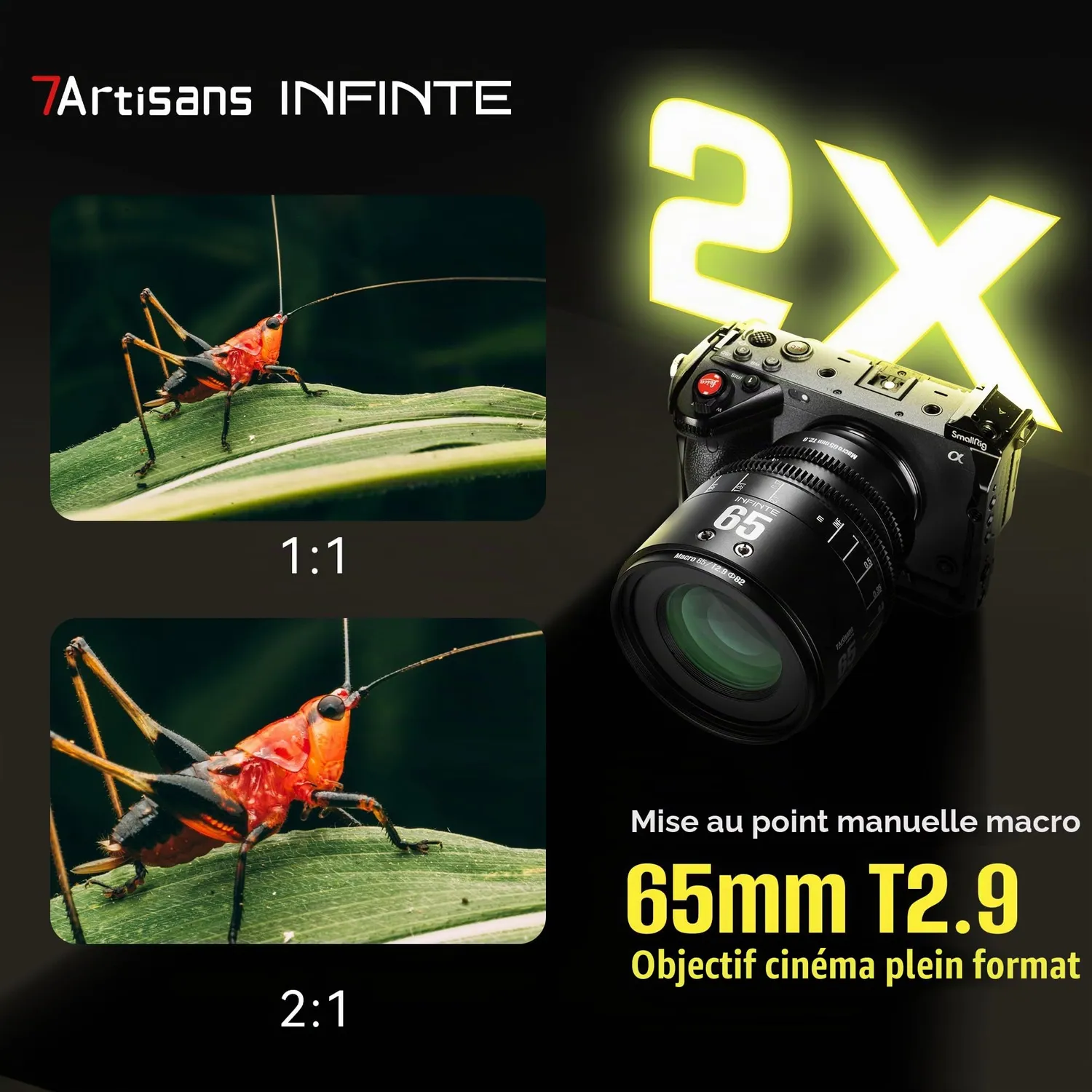 7Artisans Infinite MF65mm T2.9 objectif cinéma monture Sony E macro 2x