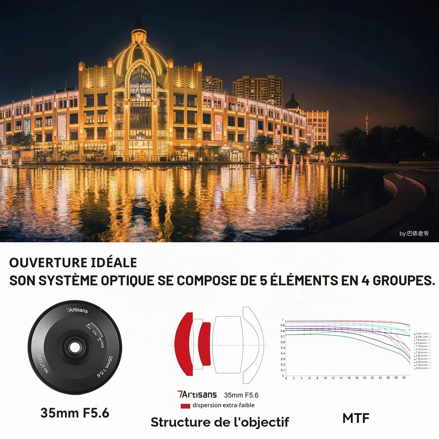 7Artisans 35mm F5.6 objectif Sony E pancake capuchon