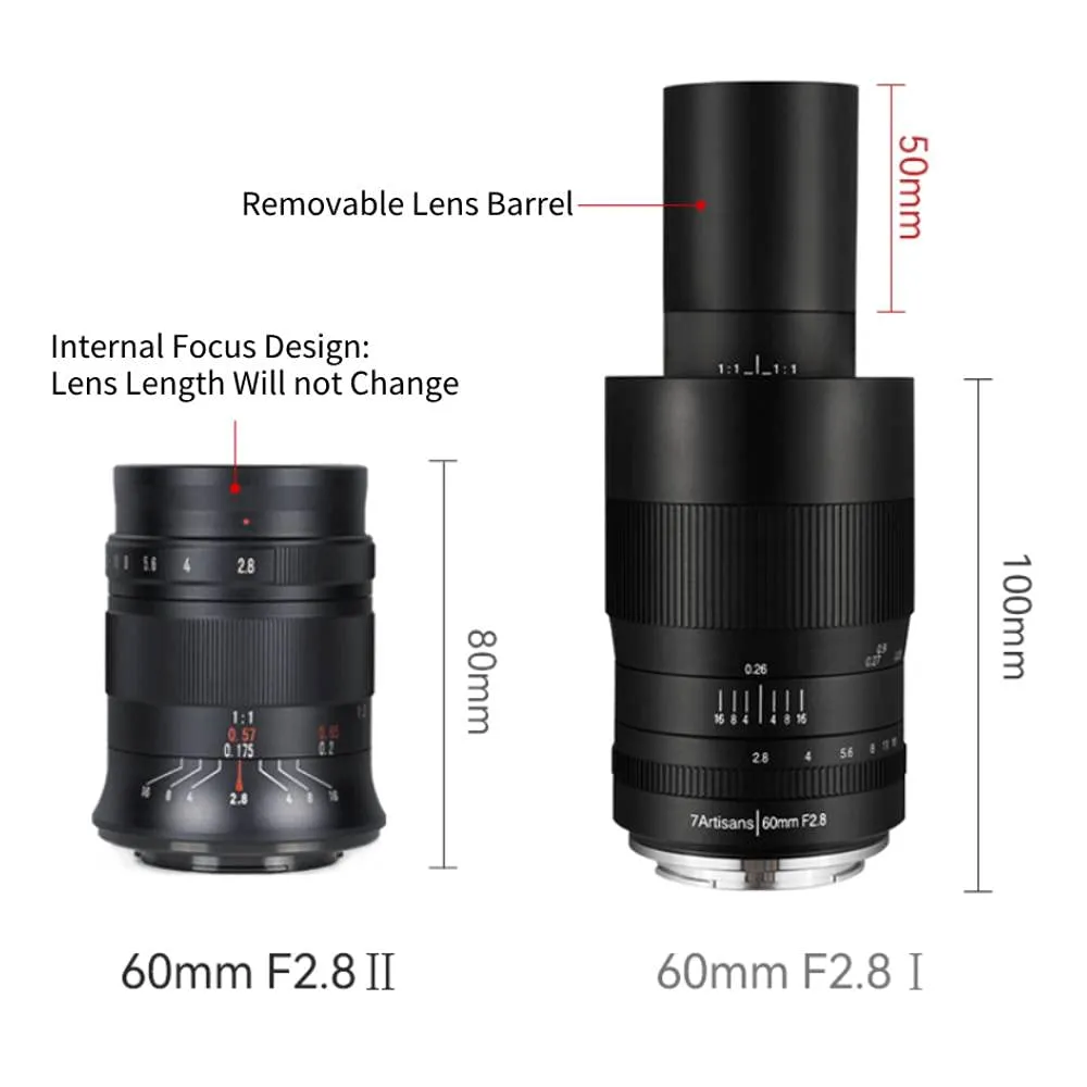 7Artisans 60mm F2.8 II Objectif Macro Sony E APS-C