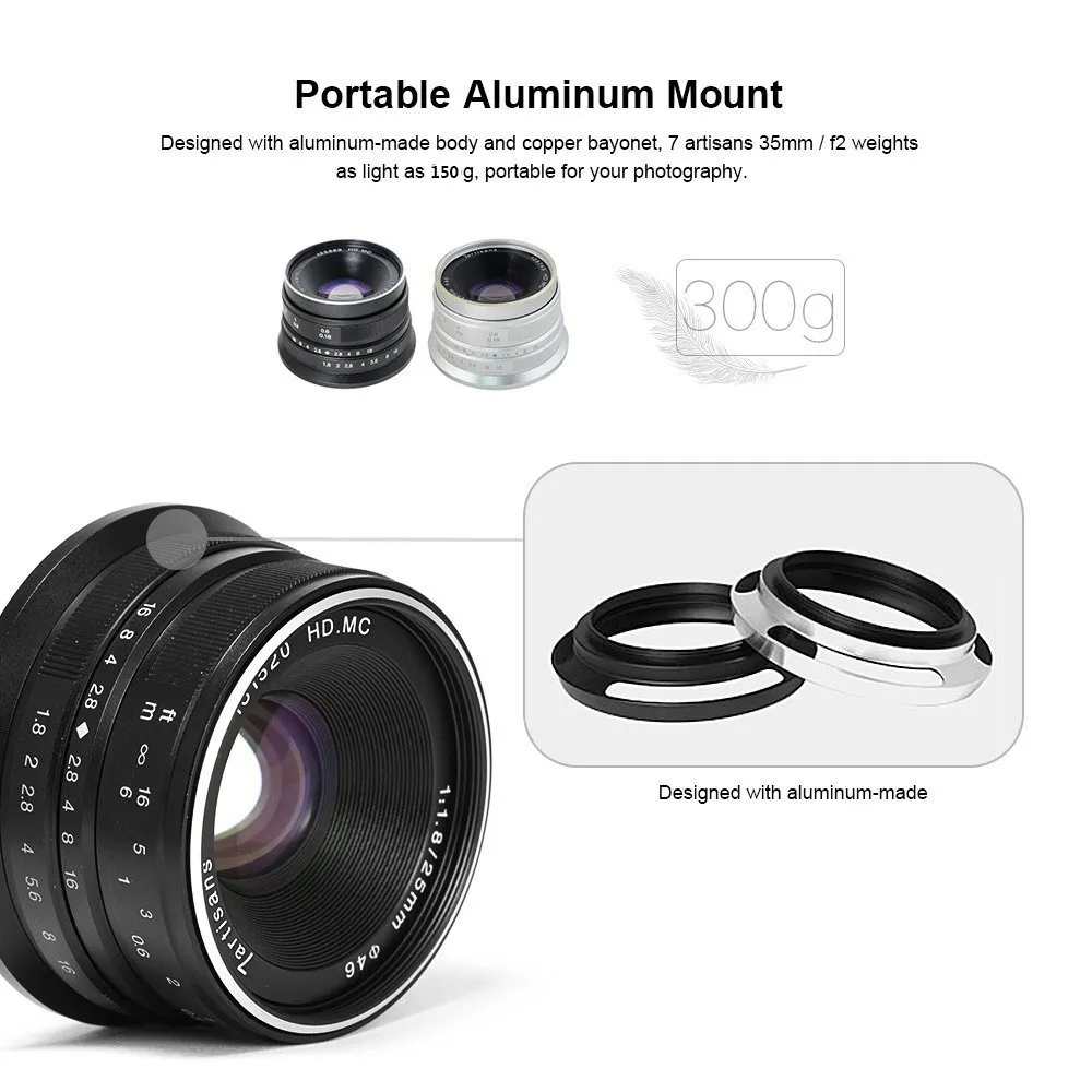 7Artisans 25mm F1.8 objectif Canon EF-M argenté