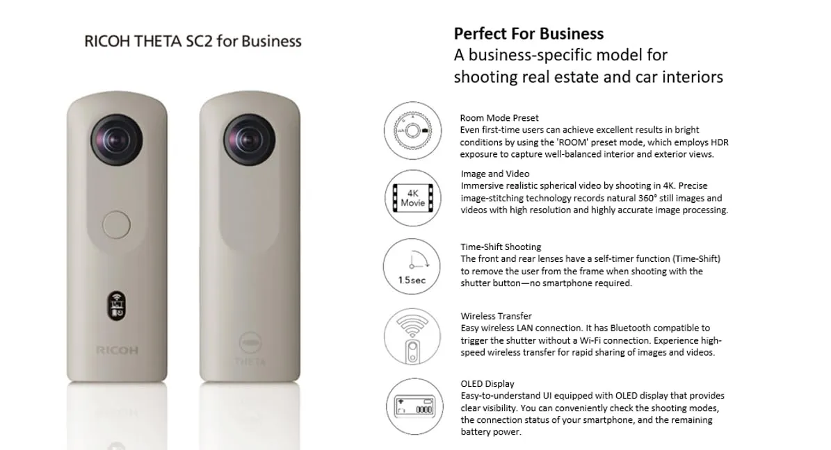Ricoh Theta SC2 Caméra 360 Business Blanc
