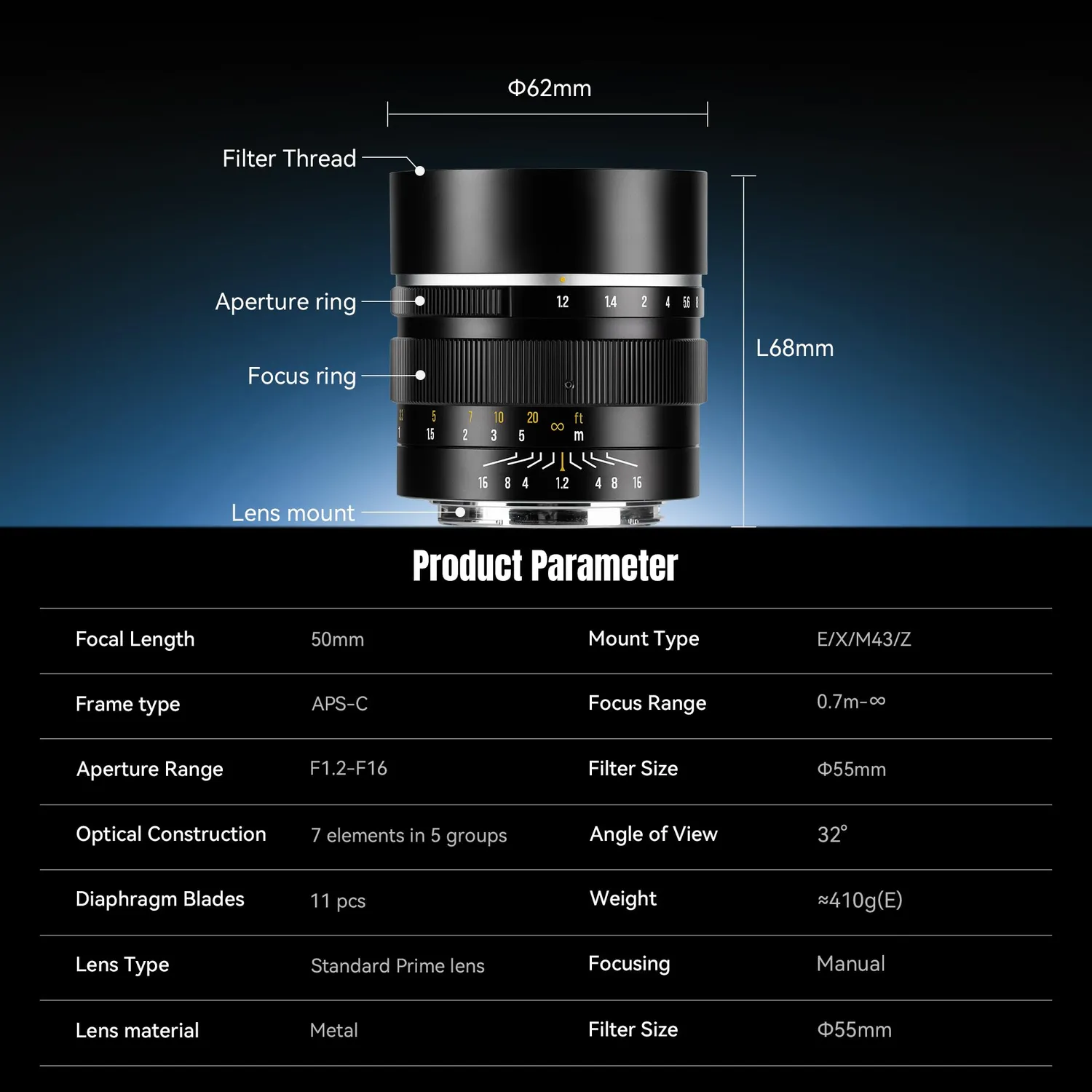 7Artisans 50mm F1.2 objectif Sony E manuel