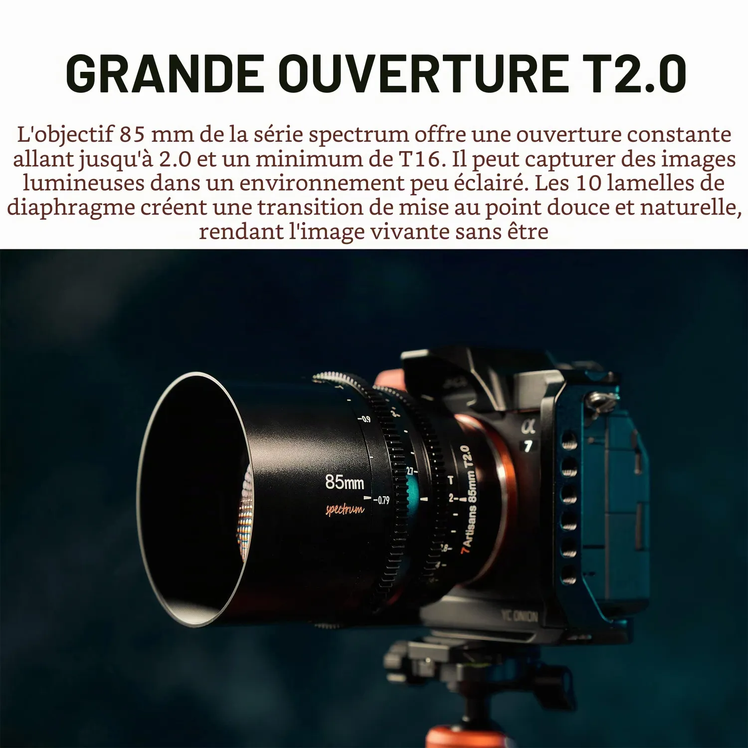 7Artisans Spectrum 85mm T2.0 Objectif Cinéma RF Noir