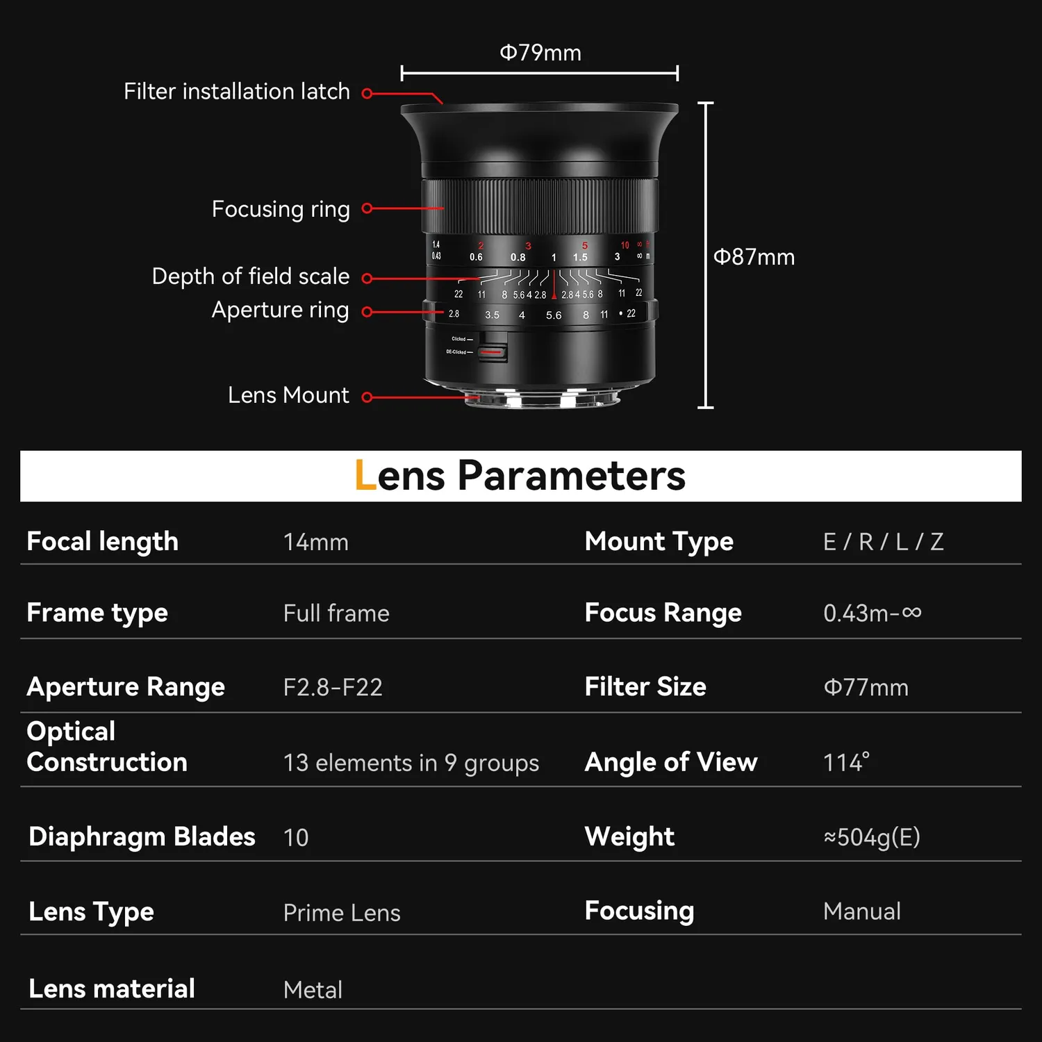 7Artisans 14mm F2.8 objectif grand angle Canon RF