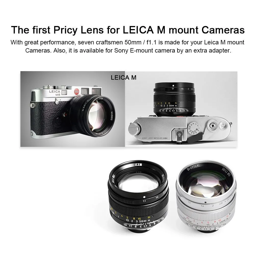 7Artisans 50mm F1.1 objectif Leica M manuel argenté