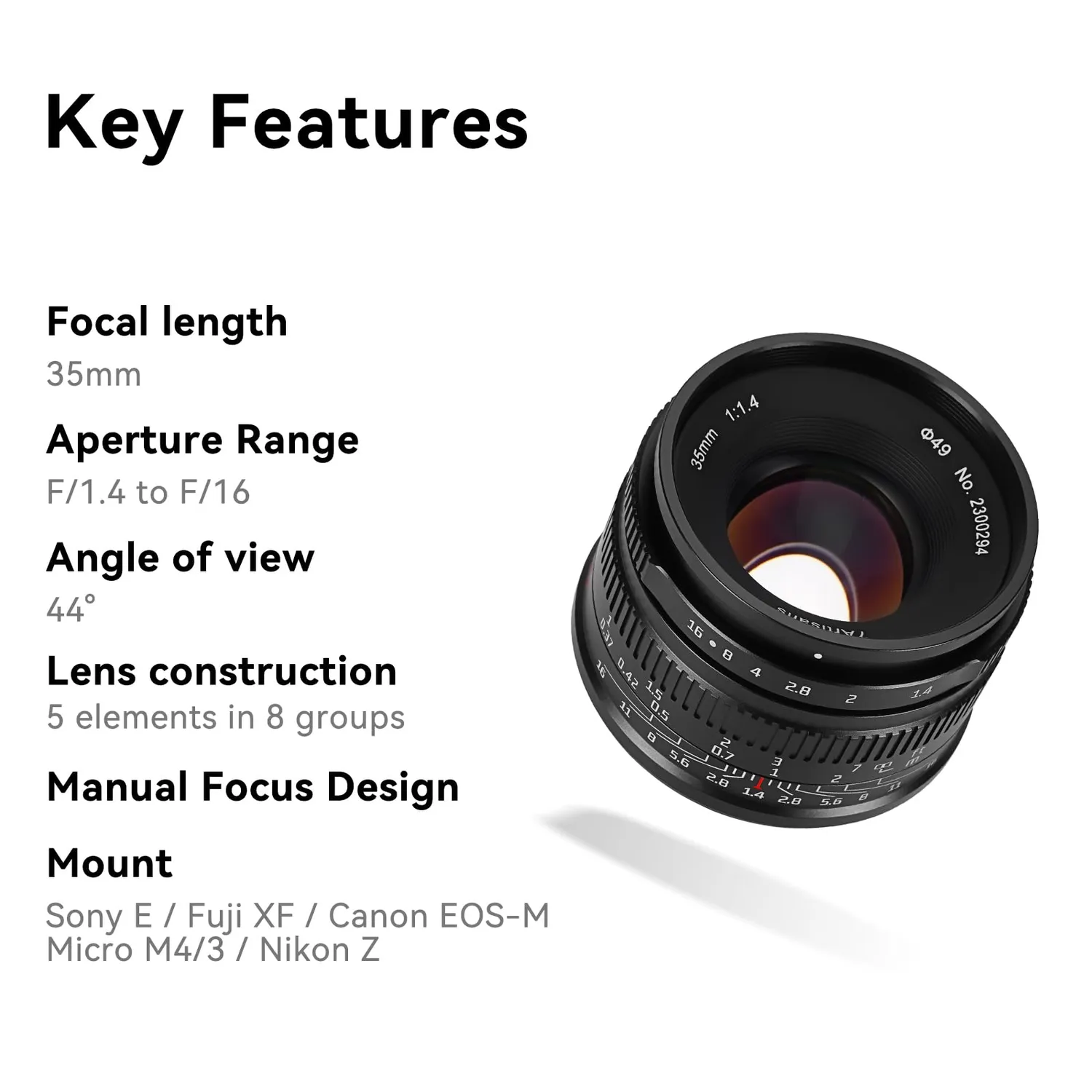 7Artisans 35mm F1.4 II objectif Fuji X noir APS-C