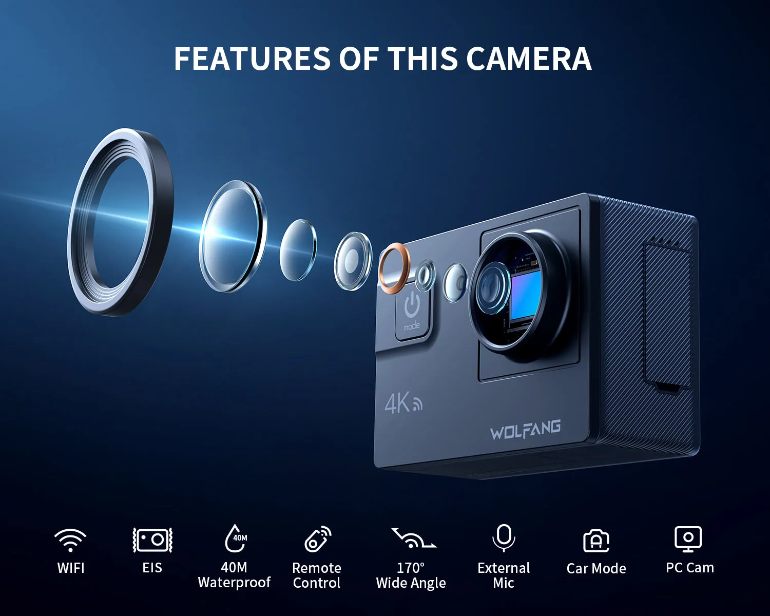 Wolfang GA300 caméra action 4K 60fps tactile 24MP