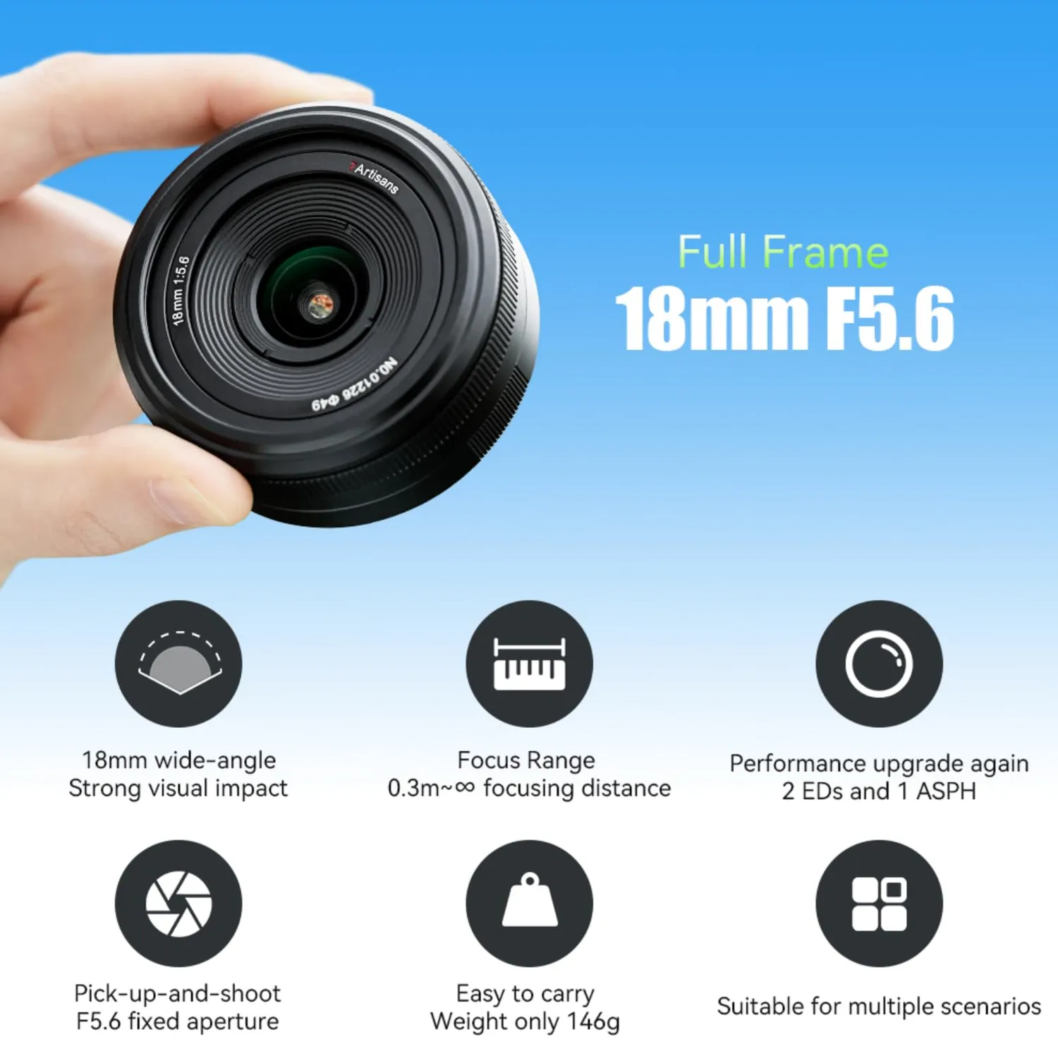 7Artisans 18mm F5.6 objectif monture E plein format grand angle